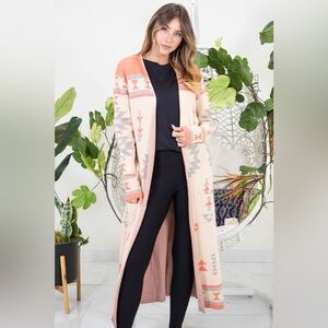 Sew In Love Open Front Long Sleeve Geometric Longline Cardigan